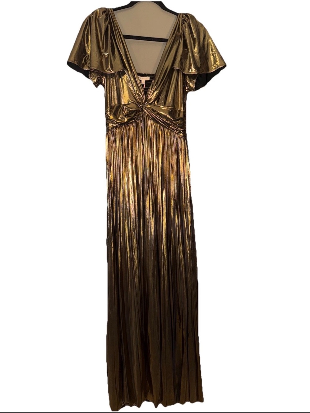NWT Skies Are Blue Metallic Bronze Twist-Front Pleated Maxi Dress Womens Medium